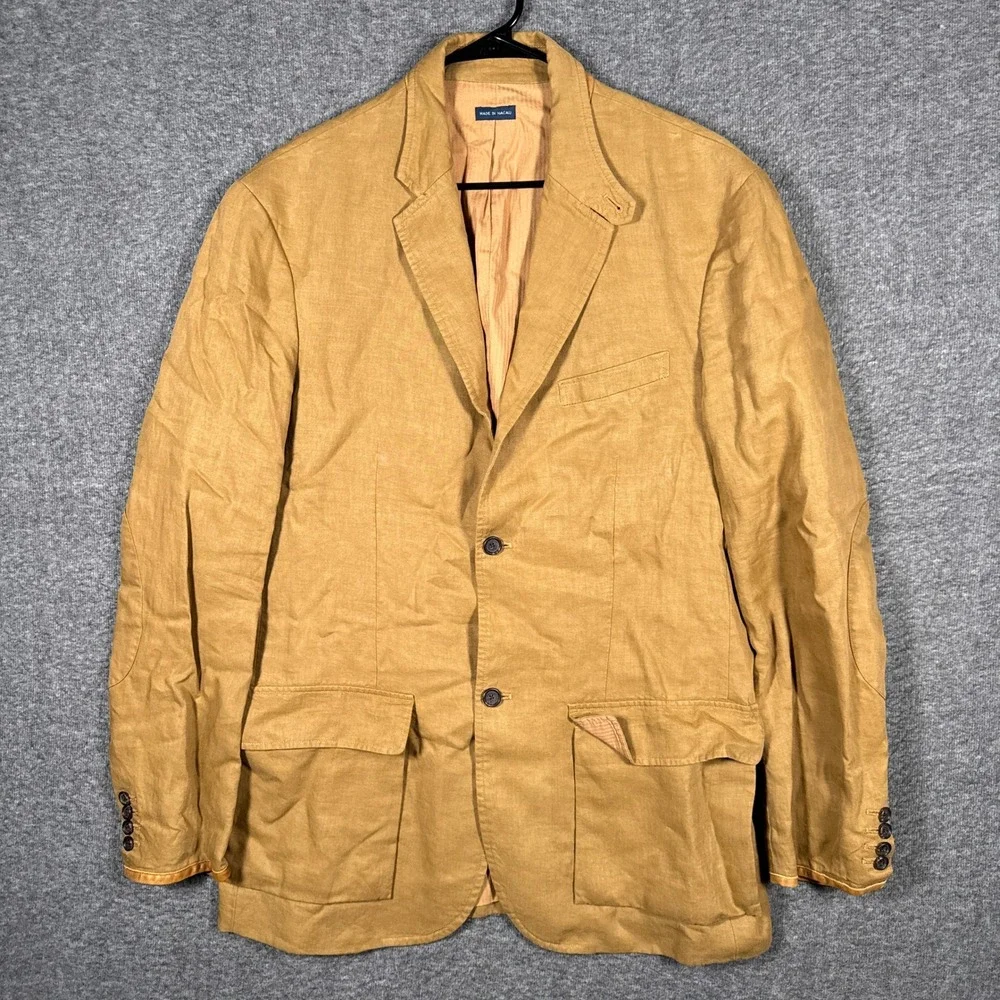 Polo Ralph Lauren Sport Coat Blazer Men Large Tan 100% Linen Surgeon Cuff Jacket
